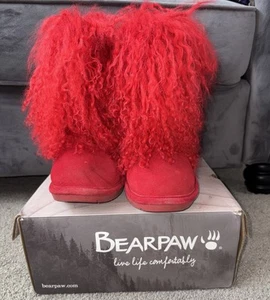 BEARPAW Boo youth Real Red Lamb Fur Wool Lined Boots Womens SZ 7- 5y WITH BOX - Picture 1 of 22