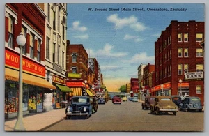 Vintage Owensboro Kentucky W. Second Street Leinen Postkarte 1946 - Bild 1 von 2