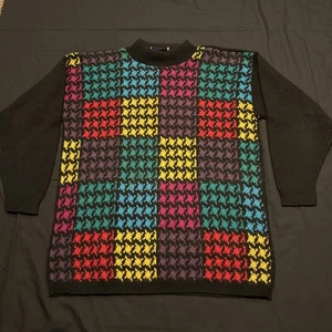 Vintage 80s AMERICAN PRIDE Tag Rainbow Houndstooth Sweater Adult Size L B30 - Bild 1 von 5
