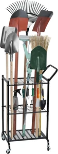 Garden Tool Organizer with Wheels, Yard Tool Tower Rack for Garage Organization - Picture 1 of 12