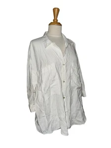 EILEEN FISHER Linen Blend Boxy Cut Button Up Blouse w Large Pockets White sz XL - Picture 1 of 9