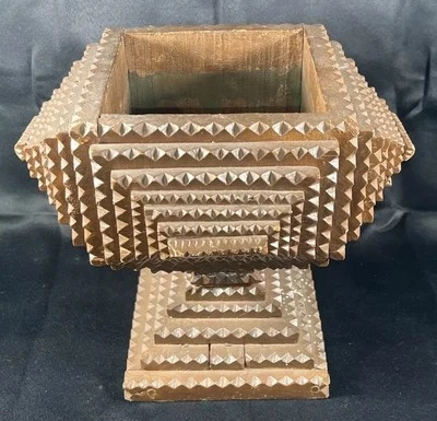 Vintage/Antique “Tramp Art” Carved Wooden Box With Pyramid Detail Reclaimed Wood - Image 1 of 4