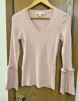 Suéter Michael Kors Mujer M Rosa Manga Campana Punto Acanalado Pullover Foto 1 de 4