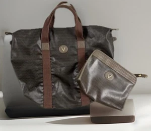 Women Valentino Designer 2 Pc Brown Emblem Genuine Leather Bags Made In Italy - Picture 1 of 24