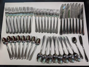 Oneida Tibet gehämmert Besteck 42 Teile schwer 18/0 Edelstahl Set - Bild 1 von 24