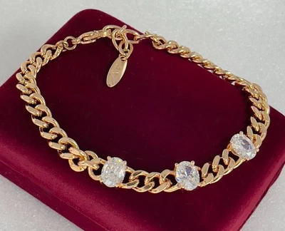 Luxus Armband Panzerkette Zirkonia Kristalle Rolled Gold 18K vergoldet 18-21cm - Bild 1 von 4