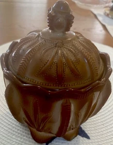 Vtg Fenton Glass Cactus Orange Brown Carnival Candy Jar Sugar Bowl Footed - Picture 1 of 12
