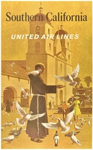 Original Vintage Poster SOUTHERN CALIFORNIA UNITED AIR LINES Airline Travel OL - Picture 1 of 5