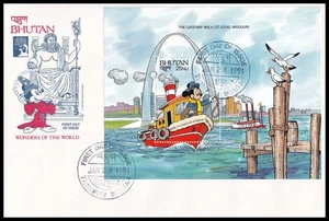 1991 Bhutan Disney FDC - Wonders of the World The Gateway Arch St. Louis - Picture 1 of 1