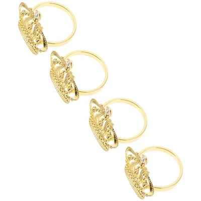  4pcs anelli di tovagliolo di moda d'oro scintillanti strass portatovaglioli - Immagine 1 di 4