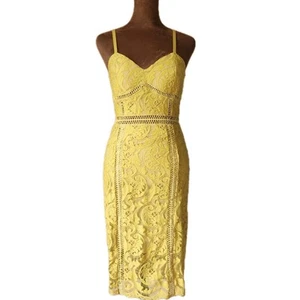 NWT Lac Bleu Dress Size S Crochet Lace Bodycon Mustard Yellow Sleeveless - Picture 1 of 8