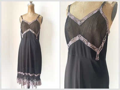 Vestido sin Mangas True Vintage Años 50 Du Benay Negro y Rosa Polvoriento Encaje Cristal Plisados S Foto 1 de 4