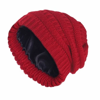 Womens Mens Winter Beanie Hat Warm Knit Hat Thick Silk Satin Lined Cap Outdoor - Image 1 of 4