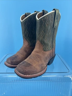 Dan Post Boots Youth 9D Square Toe Brown Green Cowboy Western Boot - Image 1 of 4