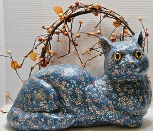 13" Cat Figure Resting Fabric Over Hard Plastic Glass Eyes READ - Picture 1 of 8