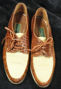 Cole Haan Oxford 6.5B Two-Tone Brown Croc Ivory Linen Italy Leather Court Shoes - Picture 1 of 9