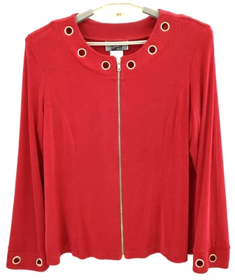 NUEVA BLUSA DE PUNTO AJUSTADA DE ACETATO ELÁSTICO DE METAL ROJO DORADO TALLA L marca slinky para mujer Foto 1 de 4