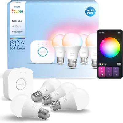 Essential Starter Kit: Bridge+4 Lampadine Essential E27, White and Color Ambianc - Immagine 1 di 4