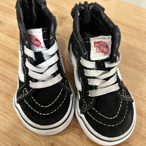 Scarpe da ginnastica casual nere bianche con zip posteriore Vans Sk8 Hi taglia 4 bambino