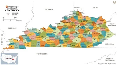 Kentucky Counties Map - Standard - 36" x 20.25" Laminated - Image 1 of 2