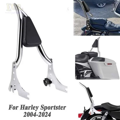 Chrome Sissy Bar Backrest For Harley Sportster Iron 883 1200 Forty Eight 04-24 - Imagem 1 de 4