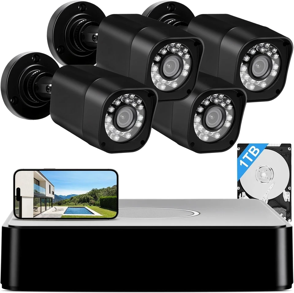 1080P Wired Security Camera System, AIWIXEN 8CH CCTV Surveillance DVR with 1TB H - Image 1 of 1