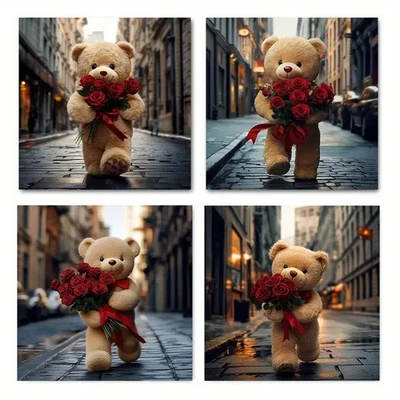 4pcs Bear rose Wall Art Canvas Unframed/Framed - image 1 of 4