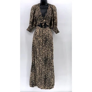 Maxi Vestido Informal Free People Para Mujer Marrón Estampado Cuello en V Recorte Talla Xs - Imagen 1 de 12