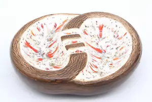Posacenere vintage arancione splatter maculato marrone finto bois due lati decorazione MCM - Foto 1 di 4