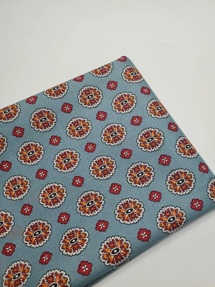 Mary Koval Fabric Floral Blue Circle Reproduction Andover Sew Quilt FAT QUARTER  - Image 1 of 1