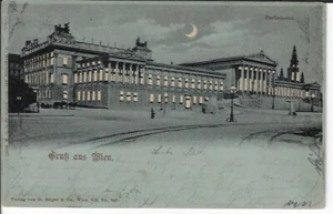 1899 Hold to Light Grus aus Wein Vienna Postcard Parliment Building Austria - Picture 1 of 2