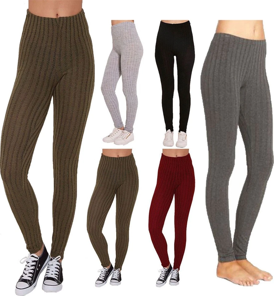 Womens Casual Ribbed Knitted Warm Leggings Ladies Flexible Party Fancy Pants — 第 1/1 张图片