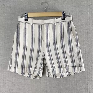 Lauren Ralph Black Label Linen Shorts Women's Size 0 Ivory Ticking Stripe Blue - Picture 1 of 6