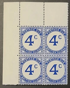 BRITISH GUIANA 1952 KGVI ERA Corner Block Stamps of 4 Sc #J4. SG #D4 MINT NH - Picture 1 of 6