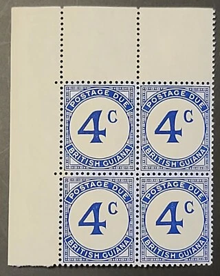 BRITISH GUIANA 1952 KGVI ERA Corner Block Stamps of 4 Sc #J4. SG #D4 MINT NH - Image 1 of 4