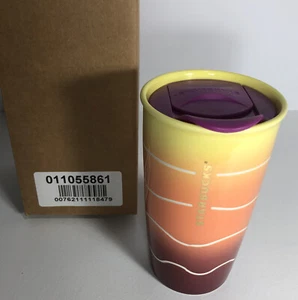 Starbucks Sunset Mug New In Box Purple Lid Etched Lines Travel Mug - Picture 1 of 4