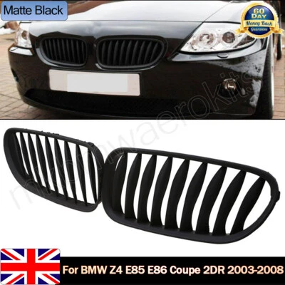 MAGICKIT 2x Grill For BMW Z4 E85 E86 Coupe 2DR 2003-2008 Front Kidney Grilles Matte Black