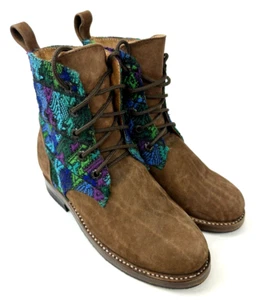 Hunac Orlite Western Boots Womens 36 US 5.5 Leather and Colorful Fabric - Picture 1 of 16