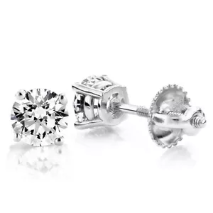 FOUR PRONG STUD WITH SREW BACK EARRING,14K WG,3.50CT LAB GROWN DIAMOND - Picture 1 of 1