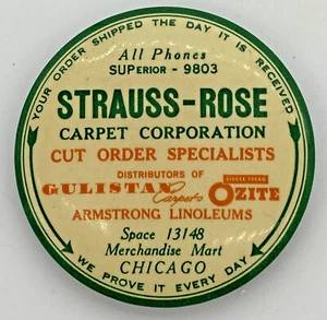 ADVERTISING HAND MIRROR STRAUSS ROSE CARPET CORPORATION Vintage - Picture 1 of 3