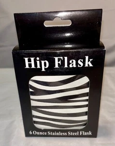 ISLAND DOGS Zebra Pattern Stainless Steel Flask 6oz BRAND NEW IN BOX - Picture 1 of 2