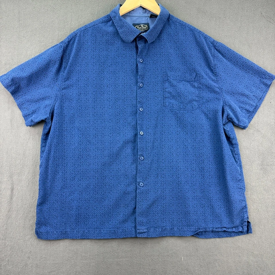 Camisa Nat Nast Para Hombres 2XL Azul Mezcla Seda Floral Manga Corta Estampado Geométrico Foto 1 de 4