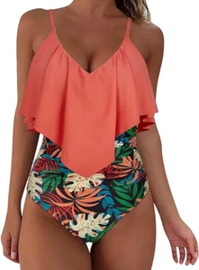 Slimming Ruffle One Piece Swimsuit Ruched Tummy Control Adjustable XL 16-18 🌴😎 - Picture 1 of 7