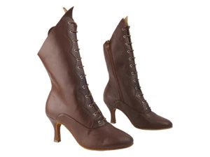 Women's Dance Boots Dark Tan Leather Salsa Mambo Very Fine Size 8.5 2.75 heel - Imagen 1 de 12