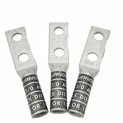 3 PK BURNDY YA262TC38 50239N COPPER COMPRESSION LUG 2 HOLE - Image 1 of 4