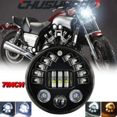 Faro LED negro de 7 pulgadas haz alto bajo para Yamaha Vmax1200V MX1200 1988 Foto 1 de 4