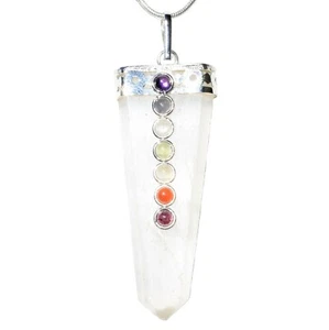 7 Chakra Selenite Flat Point Pendant + 20" Stainless Steel Chain & Charger - Picture 1 of 9