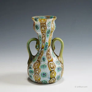Antique Millefiori Vase in Brown, Green and White, Fratelli Toso Murano 1910 - Picture 1 of 6