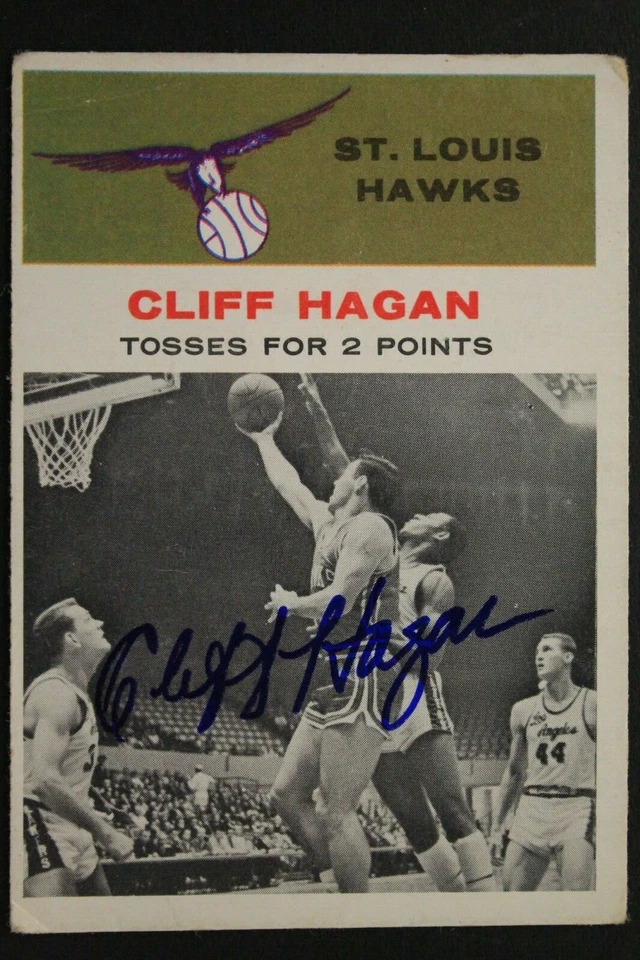 Cliff Hagan HOF St Louis Hawks Kentucky Signed 1961 Fleer #53 Basketball Card  - Image 1 of 2
