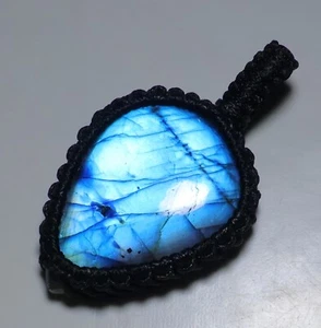 74 CT MACRAME PEAR PENDANT 100% NATURAL MULTI FIRE LABRADORITE GEMSTONE AA-159 - Picture 1 of 6